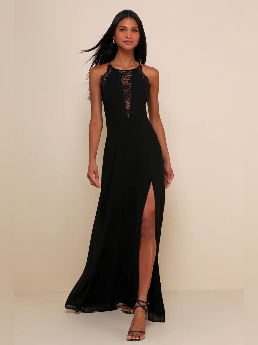 Lulus Romantic Mood Black Lace Sleeveless Maxi Dress Size M NWT Formal Evening